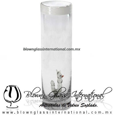 Tequilero Cilíndrico con Gusanito y Borde de Color Blanco Opalino, Fábrica de Vidrio Soplado Artesanal, made in México - Blown Glass Factory Store Tonala, Handcraft, Handmade.