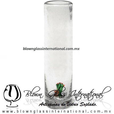 Tequilero Cilíndrico Cristal Nopal-Rancherito. Fábrica de Vidrio Soplado Artesanal, made in México - Blown Glass Factory Store Tonala, Handcraft, Handmade.