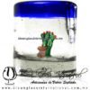Tequilero Cilíndrico con Nopal-Rancherito y Borde de Color Azul Cobalto. Fábrica de Vidrio Soplado Artesanal, made in México - Blown Glass Factory Store Tonala, Handcraft, Handmade.