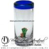 Tequilero Cilíndrico con Nopal-Rancherito y Borde de Color Azul Cobalto. Fábrica de Vidrio Soplado Artesanal, made in México - Blown Glass Factory Store Tonala, Handcraft, Handmade.
