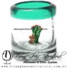 Tequilero Cilíndrico con Nopal-Rancherito y Borde de Color Azul Teal (Turquesa). Fábrica de Vidrio Soplado Artesanal, made in México - Blown Glass Factory Store Tonala, Handcraft, Handmade.