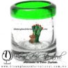 Tequilero Cilíndrico con Nopal-Rancherito y Borde de Color Verde Jade. Fábrica de Vidrio Soplado Artesanal, made in México - Blown Glass Factory Store Tonala, Handcraft, Handmade.
