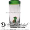 Tequilero Cilíndrico con Nopal-Rancherito y Borde de Color Verde Jade. Fábrica de Vidrio Soplado Artesanal, made in México - Blown Glass Factory Store Tonala, Handcraft, Handmade.
