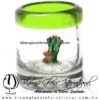 Tequilero Cilíndrico con Nopal-Rancherito y Borde de Color Verde Lima. Fábrica de Vidrio Soplado Artesanal, made in México - Blown Glass Factory Store Tonala, Handcraft, Handmade.
