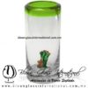 Tequilero Cilíndrico con Nopal-Rancherito y Borde de Color Verde Lima. Fábrica de Vidrio Soplado Artesanal, made in México - Blown Glass Factory Store Tonala, Handcraft, Handmade.