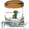 Tequilero Cilíndrico con Nopal-Rancherito y Borde de Color Ámbar. Fábrica de Vidrio Soplado Artesanal, made in México - Blown Glass Factory Store Tonala, Handcraft, Handmade.