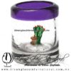 Tequilero Cilíndrico con Nopal-Rancherito y Borde de Color Morado. Fábrica de Vidrio Soplado Artesanal, made in México - Blown Glass Factory Store Tonala, Handcraft, Handmade.