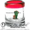 Tequilero Cilíndrico con Nopal-Rancherito y Borde de Color Rojo. Fábrica de Vidrio Soplado Artesanal, made in México - Blown Glass Factory Store Tonala, Handcraft, Handmade.