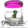 Tequilero Cilíndrico con Nopal-Rancherito y Borde de Color Pintado Rosa Fucsia Fiusha. Fábrica de Vidrio Soplado Artesanal, made in México - Blown Glass Factory Store Tonala, Handcraft, Handmade.