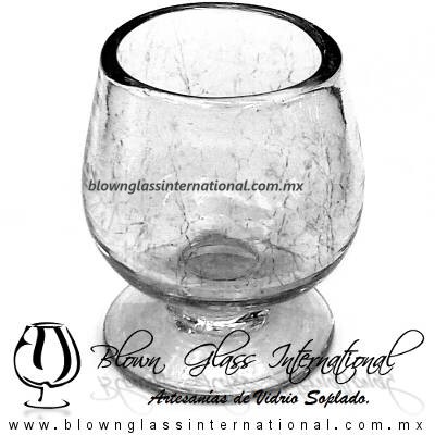 Copa Coñac Cristal Craquelado. Fábrica de Vidrio Soplado Artesanal, made in México - Blown Glass Factory Store Tonala, Handcraft, Handmade.