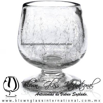 Copa Coñac Cristal Craquelado. Fábrica de Vidrio Soplado Artesanal, made in México - Blown Glass Factory Store Tonala, Handcraft, Handmade.