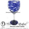 Copa Vino Hilo Jalado y Pie de Color Azul Cobalto, Fábrica de Vidrio Soplado Artesanal, made in México - Blown Glass Factory Store Tonala, Handcraft, Handmade.