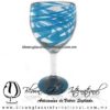 Copa Vino Hilo Jalado y Pie de Color Azul Aguamarina, Fábrica de Vidrio Soplado Artesanal, made in México - Blown Glass Factory Store Tonala, Handcraft, Handmade.