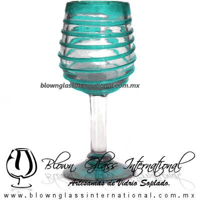 Copa Vino Borde Espiral y Pie de Color Azul Turquesa, Teal, Fábrica de Vidrio Soplado Artesanal, made in México - Blown Glass Factory Store Tonala, Handcraft, Handmade. Copa Vino Borde Espiral y Pie de Color Azul Turquesa, Teal, Fábrica de Vidrio Soplado Artesanal, made in México - Blown Glass Factory Store Tonala, Handcraft, Handmade.
