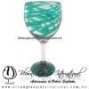 Copa Vino Hilo Jalado y Pie de Color Azul Turquesa (Teal), Fábrica de Vidrio Soplado Artesanal, made in México - Blown Glass Factory Store Tonala, Handcraft, Handmade.