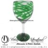 Copa Vino Hilo Jalado y Pie de Color Verde Jade, Fábrica de Vidrio Soplado Artesanal, made in México - Blown Glass Factory Store Tonala, Handcraft, Handmade.