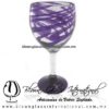 Copa Vino Hilo Jalado y Pie de Color Morado, Fábrica de Vidrio Soplado Artesanal, made in México - Blown Glass Factory Store Tonala, Handcraft, Handmade.