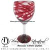 Copa Vino Hilo Jalado y Pie de Color Rojo, Fábrica de Vidrio Soplado Artesanal, made in México - Blown Glass Factory Store Tonala, Handcraft, Handmade.