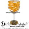 Copa Vino Hilo Jalado y Pie de Color Naranja, Fábrica de Vidrio Soplado Artesanal, made in México - Blown Glass Factory Store Tonala, Handcraft, Handmade.