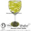 Copa Vino Hilo Jalado y Pie de Color Amarillo, Fábrica de Vidrio Soplado Artesanal, made in México - Blown Glass Factory Store Tonala, Handcraft, Handmade.