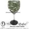 Copa Vino Hilo Jalado y Pie de Color Verde Olivo, Fábrica de Vidrio Soplado Artesanal, made in México - Blown Glass Factory Store Tonala, Handcraft, Handmade.