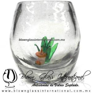 Tequilero Barril Cristal con Agave-Rancherito. Fábrica de Vidrio Soplado Artesanal, made in México - Blown Glass Factory Store Tonala, Handcraft, Handmade.