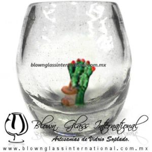 Tequilero Barril Cristal con Nopal-Rancherito. Fábrica de Vidrio Soplado Artesanal, made in México - Blown Glass Factory Store Tonala, Handcraft, Handmade.