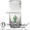 Tequilero Cilíndrico Cristal con Cactus. Fábrica de Vidrio Soplado Artesanal, made in México - Blown Glass Factory Store Tonala, Handcraft, Handmade.
