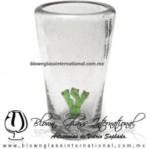 Tequilero Cónico Cristal con Nopal. Fábrica de Vidrio Soplado Artesanal, made in México - Blown Glass Factory Store Tonala, Handcraft, Handmade.