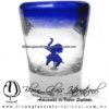 Tequilero Cónico con Elefante y borde Azul Cobalto . Fábrica de Vidrio Soplado Artesanal, made in México - Blown Glass Factory Store Tonala, Handcraft, Handmade.