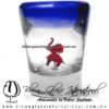 Tequilero Cónico con Elefante y borde Azul Cobalto . Fábrica de Vidrio Soplado Artesanal, made in México - Blown Glass Factory Store Tonala, Handcraft, Handmade.
