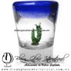 Tequilero Cónico con Gusano y borde de color azul cobalto. Fábrica de Vidrio Soplado Artesanal, made in México - Blown Glass Factory Store Tonala, Handcraft, Handmade.