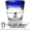 Tequilero Cónico con Rancherito y Borde de Color Azul Cobalto. Fábrica de Vidrio Soplado Artesanal, made in México - Blown Glass Factory Store Tonala, Handcraft, Handmade.