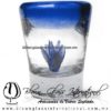Tequilero Cónico con Agave y borde Azul cobalto. Fábrica de Vidrio Soplado Artesanal, made in México - Blown Glass Factory Store Tonala, Handcraft, Handmade.