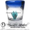 Tequilero Cónico con Agave y borde Azul cobalto. Fábrica de Vidrio Soplado Artesanal, made in México - Blown Glass Factory Store Tonala, Handcraft, Handmade.