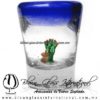 Tequilero Cónico con Nopal-Rancherito y Borde de Color Azul Cobalto. Fábrica de Vidrio Soplado Artesanal, made in México - Blown Glass Factory Store Tonala, Handcraft, Handmade.