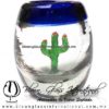 Tequilero Barril con Cactus y borde de color. Fábrica de Vidrio Soplado Artesanal, made in México - Blown Glass Factory Store Tonala, Handcraft, Handmade.