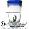 Tequilero Cónico con Gusano y borde de color azul cobalto. Fábrica de Vidrio Soplado Artesanal, made in México - Blown Glass Factory Store Tonala, Handcraft, Handmade.
