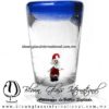 Tequilero Cónico con Santa Claus y Borde de Color Azul Cobalto. Fábrica de Vidrio Soplado Artesanal, made in México - Blown Glass Factory Store Tonala, Handcraft, Handmade.