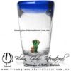 Tequilero Cónico con Nopal-Rancherito y Borde de Color Azul Cobalto. Fábrica de Vidrio Soplado Artesanal, made in México - Blown Glass Factory Store Tonala, Handcraft, Handmade.