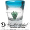 Tequilero Cónico con Agave y borde Azul Aguamarina. Fábrica de Vidrio Soplado Artesanal, made in México - Blown Glass Factory Store Tonala, Handcraft, Handmade.