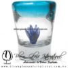 Tequilero Cónico con Agave y borde Azul Aguamarina. Fábrica de Vidrio Soplado Artesanal, made in México - Blown Glass Factory Store Tonala, Handcraft, Handmade.
