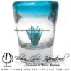 Tequilero Cónico con Agave y borde Azul Aguamarina. Fábrica de Vidrio Soplado Artesanal, made in México - Blown Glass Factory Store Tonala, Handcraft, Handmade.