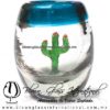 Tequilero Barril con Cactus y borde de color. Fábrica de Vidrio Soplado Artesanal, made in México - Blown Glass Factory Store Tonala, Handcraft, Handmade.