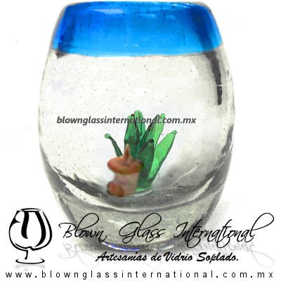 Tequilero Barril con Agave-Rancherito y Borde de Color Azul Aguamarina. Fábrica de Vidrio Soplado Artesanal, made in México - Blown Glass Factory Store Tonala, Handcraft, Handmade. Tequilero Barril con Agave-Rancherito y Borde de Color Azul Aguamarina. Fábrica de Vidrio Soplado Artesanal, made in México - Blown Glass Factory Store Tonala, Handcraft, Handmade.