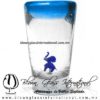Tequilero Cónico con Elefante y borde Aguamarina (Aqua) . Fábrica de Vidrio Soplado Artesanal, made in México - Blown Glass Factory Store Tonala, Handcraft, Handmade.