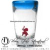 Tequilero Cónico con Elefante y borde Aguamarina (Aqua) . Fábrica de Vidrio Soplado Artesanal, made in México - Blown Glass Factory Store Tonala, Handcraft, Handmade.