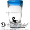 Tequilero Cónico con Escorpión y borde de Color Azul Aguamarina Aqua. Fábrica de Vidrio Soplado Artesanal, made in México - Blown Glass Factory Store Tonala, Handcraft, Handmade.