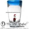 Tequilero Cónico con Santa Claus y Borde de Color Azul Aguamarina Aqua. Fábrica de Vidrio Soplado Artesanal, made in México - Blown Glass Factory Store Tonala, Handcraft, Handmade.