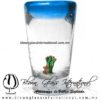 Tequilero Cónico con Nopal-Rancherito y Borde de Color Azul Aguamarina (Aqua). Fábrica de Vidrio Soplado Artesanal, made in México - Blown Glass Factory Store Tonala, Handcraft, Handmade.